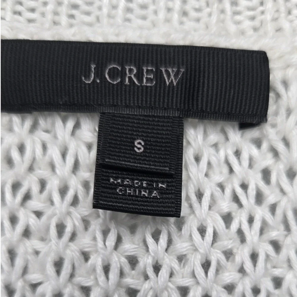 J.Crew 100% Linen Open Knit Fringe Hem Sweater Top White Small